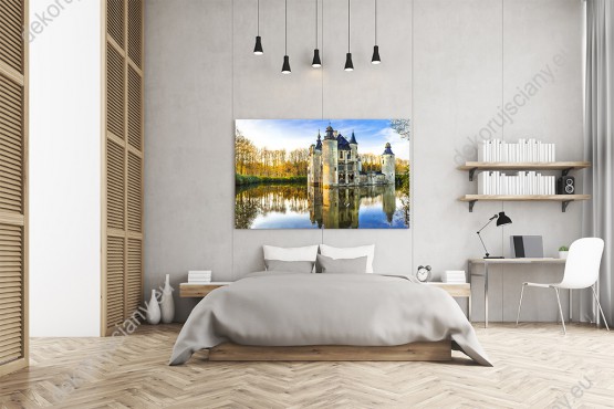 Wizualizacja obrazu z pięknym średniowiecznym zamkiem w Belgii. Obraz do sypialni, salonu, pokoju dziennego, biura, gabinetu, przedpokoju, jadalni.