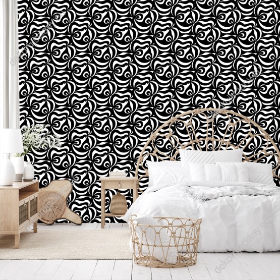Wizualizacja tapety do pokoju dziennego, sypialni, salonu, przedpokoju, biura w czarno-białe abstrakcyjne wzory.