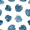 Wizualizacja tapety do pokoju dziennego, sypialni, salonu, przedpokoju, biura z motywem tropikalnym. Tapeta przedstawia niebieskie liście egzotycznych roślin, na białym tle.