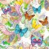 Wizualizacja tapety do sypialni, salonu, pokoju dziennego, dziecięcego i młodzieżowego. Tapeta przedstawia kolorowe, tęczowe motyle, na tle wiosennych kwiatów, w barwach różowych i zielonych.