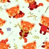 Wizualizacja tapety na ścianę do pokoju dziecięcego ze zwierzętami. Tapeta w słodkie pandy czerwone, na zielonym tle w listki i zwierzęce łapki.