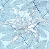 Wizualizacja tapety przeznaczonej do sypialni, salonu, przedpokoju, gabinetu. Tapeta w niebieskie liście i piękne szklane lilie, na niebieskim tle.