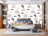 Wizualizacja tapety na ścianę do pokoju dziecięcego w szare i różowe wieloryby, które mają w sobie dużo miłości.