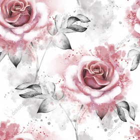 Wzornik tapety, akwarelowe, różowe róże na białym tle.