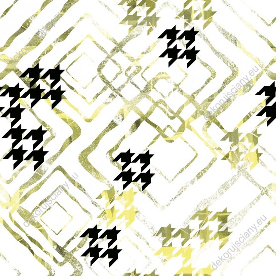 Wzornik tapety do pokoju dziennego, dziecięcego, młodzieżowego, sypialni, salonu, przedpokoju, biura we wzory geometryczne, w kolorach zielonym i czarnym, na białym tle.