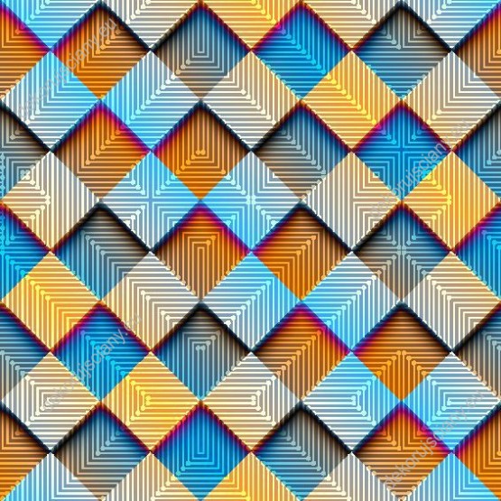 Wzornik tapety do sypialni, salonu, przedpokoju, gabinetu, pokoju dziennego, biura, w abstrakcyjne, kolorowe rąby geometryczne, 3D. 