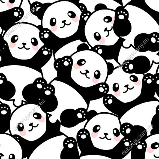 Wizualizacja tapety na ścianę do pokoju dziecięcego. Tapeta w gang misiów panda.