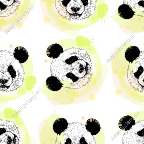 Wizualizacja tapety na ścianę do pokoju dziecięcego lub młodzieżowego. Na tapecie królują misie panda, na białym tle.