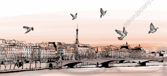 Wzornik fototapety przedstawiająca Paryż malowany ręką artysty. Fototapeta do pokoju dziennego, młodzieżowego, salonu, biura, gabinetu, sypialni, przedpokoju i jadalni.