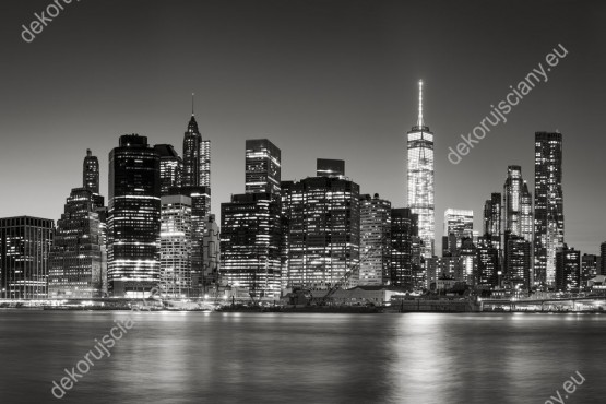 Wzornik, czarno-biały obraz z widokiem na wieżowce Manhattanu w USA. Obraz do pokoju dziennego, młodzieżowego, salonu, biura, gabinetu, sypialni, przedpokoju i jadalni.