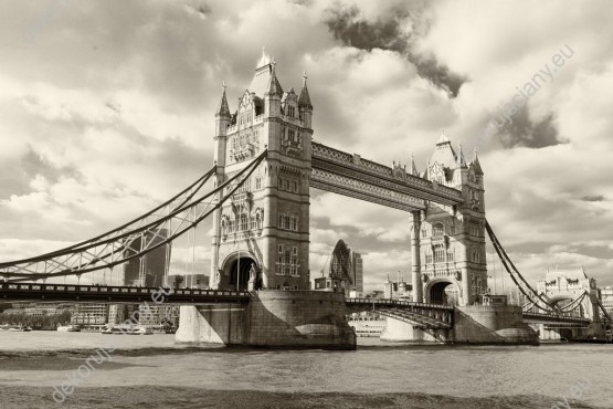 Wzornik obrazu z widokiem na most londyński Tower Bridge w sepii. Obraz do pokoju dziennego, sypialni, salonu, biura, gabinetu, przedpokoju i jadalni.