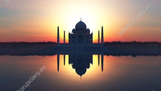 Wzornik obrazu z widokiem Taj Mahal o zachodzie słońca. Obraz do sypialni, pokoju wypoczynkowego, salonu, biura, gabinetu.
