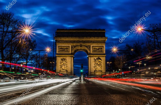 Wzornik obrazu z widokiem na Paryski Łuk Triumfalny nocą. Obraz do pokoju dziennego, sypialni, salonu, biura, gabinetu, przedpokoju i jadalni.