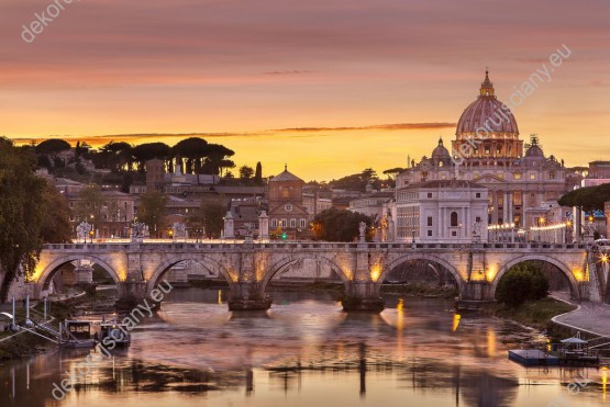 Wzornik obrazu z widokiem na Rzym w pięknej scenerii zachodzącego słońca. Obraz do pokoju dziennego, sypialni, salonu, biura, gabinetu, przedpokoju i jadalni