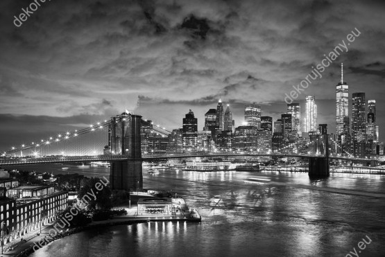 Wzornik, nowoczesny obraz w czarno-białych kolorach, Manhattan nocą. Obraz na ścianę do pokoju młodzieżowego, dziennego, salonu, sypialni, biura, gabinetu, przedpokoju, jadalni.