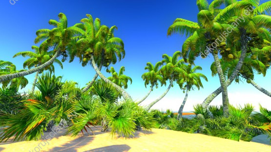 Wzornik obrazu z zielonymi, hawajskimi palmami. Taki obraz świetnie sprawdzi się w salonie, sypialni, przedpokoju, jadalni, biurze oraz pokoju młodzieżowym i dziennym.