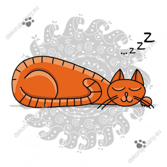 Wzornik obrazu do pokoju dziecięcego z śpiącym, abstrakcyjnym kotem o rudej sierści. 