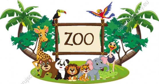 Wzornik obrazu do pokoju dziecięcego z wesołymi zwierzętami z zoo.