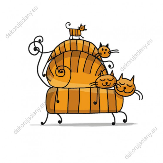 Wzornik obrazu do pokoju dziecięcego z rodziną abstrakcyjnych, rudych kotów w paski.