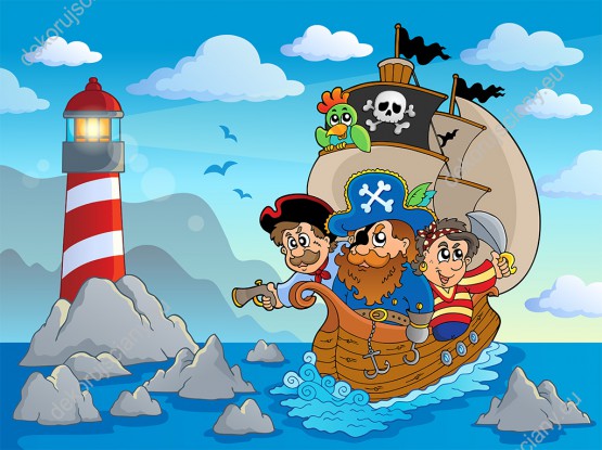 Wzornik obrazu do pokoju dziecięcego z piratami wyruszającymi na morską przygodę.