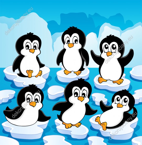 Wzornik obrazu do pokoju dziecięcego z pingwinami na lodowych krach Arktyki.