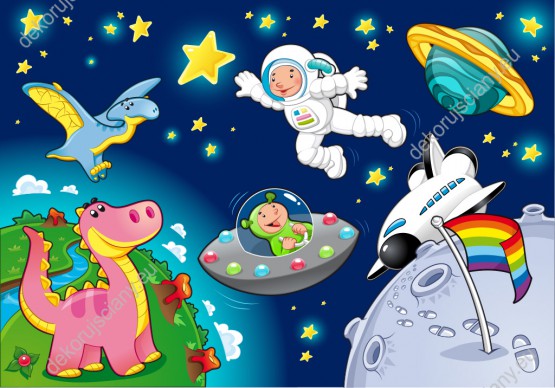 Wzornik obrazu do pokoju dziecięcego z planetami, astronautą, zwierzętami w kosmosie.
