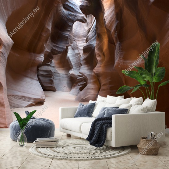 Wizualizacja fototapety z widokiem szczelin skalnych Kanionu Antylopy w USA, przeznaczony na ścianę do sypialni, salonu, gabinetu, przedpokoju, biura.