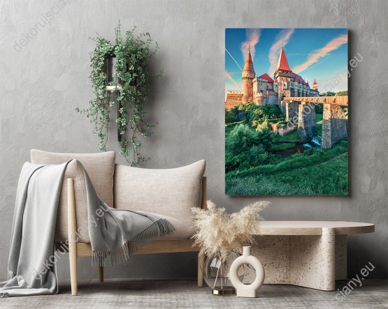 Wizualizacja obrazu z malowniczym widokiem na zamek w Rumunii. Obraz do sypialni, salonu, pokoju dziennego, gabinetu, przedpokoju, biura, jadalni.