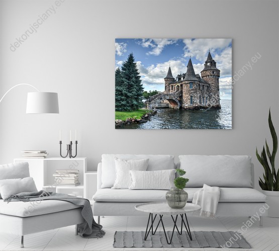 Wizualizacja obrazu z widokiem na zamek Boldt położony nad woda w USA. Obraz do sypialni, salonu, pokoju dziennego, biura, gabinetu, przedpokoju, jadalni.