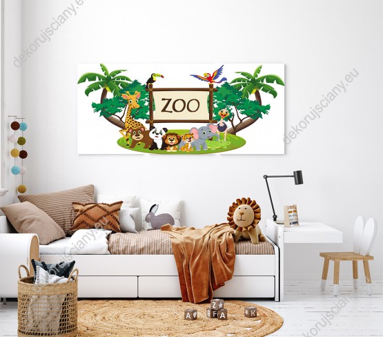 Wizualizacja obrazu do pokoju dziecięcego z wesołymi zwierzętami z zoo.