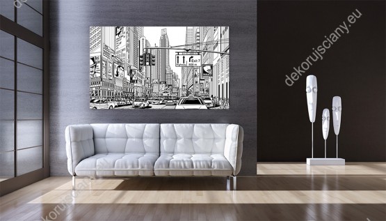 Wizualizacja obrazu z widokiem na ulice Nowego Jorku przedstawione w komiksowym stylu. Obraz do pokoju dziennego, młodzieżowego, sypialni, salonu, biura, gabinetu, przedpokoju i jadalni.