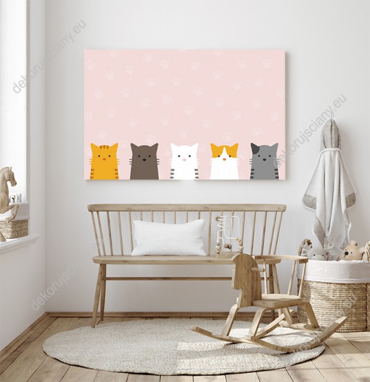 Wizualizacja obrazu do pokoju dziecięcego z uroczymi kotkami w pastelowych kolorach.