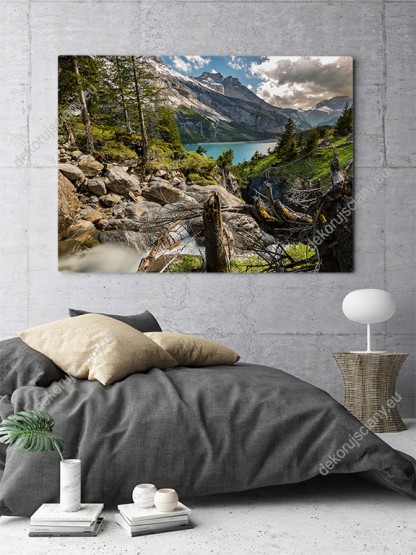 Wizualizacja obrazu z widokiem gór Szwajcarii. Obraz do pokoju dziennego, salonu, sypialni, gabinetu, biura, przedpokoju i jadalni.