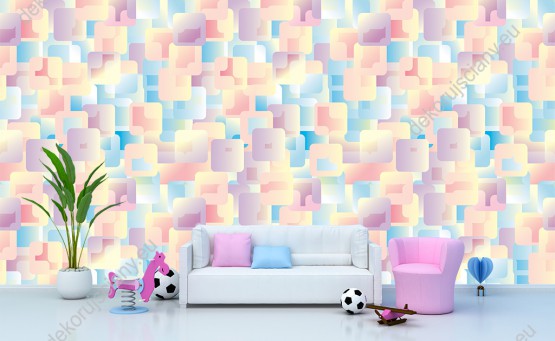 Wizualizacja tapety na ścianę do pokoju dziecięcego. Figury geometryczne w kolorach tęczy.