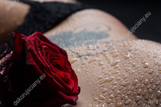 Wzornik, kwiat czerwonej róży na ciele kobiety.