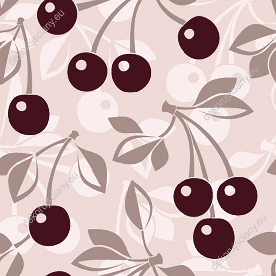 Wizualizacja tapety, owoce wiśni na różowym tle.