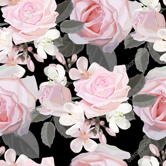 Wizualizacja tapety, różowe róże na czarnym tle.