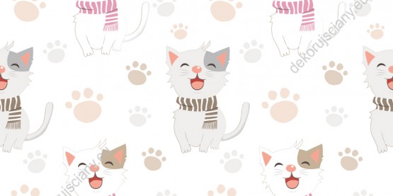 Wizualizacja tapety, radosny kot w szaliku na białym tle. 