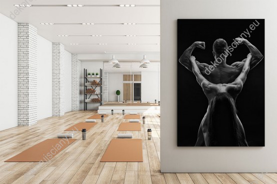 Wizualizacja, obraz z muskularnymi ciałami kobiety i mężczyzny w ujęciu czarno-białym. Obraz do biura, sypialni, siłowni, gabinetu.