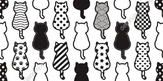 Wizualizacja tapety, czarno-białe koty w różne wzory. 