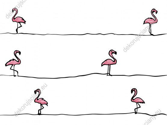 Wizualizacja tapety, różowe flamingi brodzące po wodzie. 