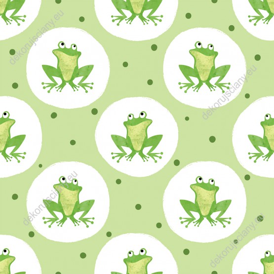 Wizualizacja tapety, żaby w białej kuli na zielonym tle. 