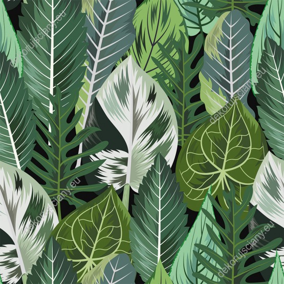 Wzornik tapety, liście w odcieniach zieleni.