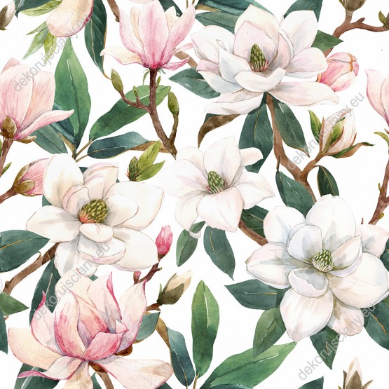 Wizualizacja tapety, gałązki kwitnących, delikatnych magnolii.