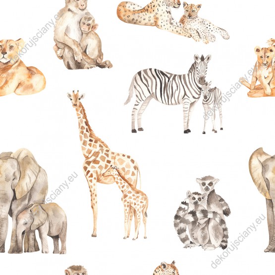 Wizualizacja tapety, afrykańskie zwierzęta na białym tle.