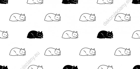Wizualizacja tapety, czarne i białe kotki w spoczynku. Tło białe.