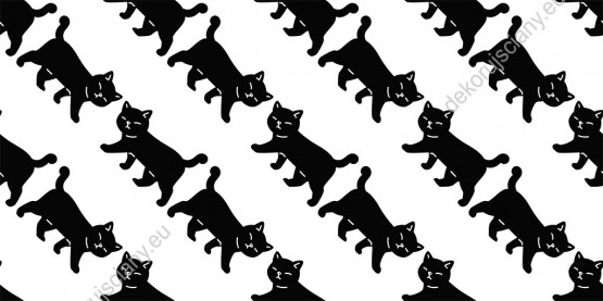 Wizualizacja tapety, spacerujące czarne koty. 