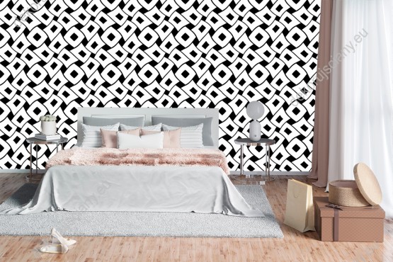 Wizualizacja tapety do pokoju dziennego, młodzieżowego, sypialni, salonu, przedpokoju, biura w czarno-białe zdeformowane wzory geometryczne.