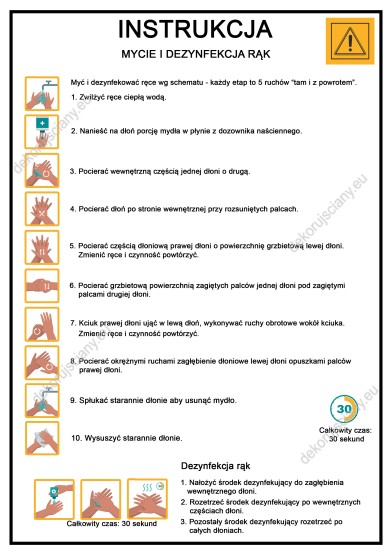 Naklejka samoprzylepna laminowana - instrukcja mycia i dezynfekcji rąk