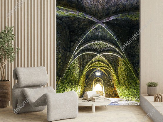 Wizualizacja fototapety przestawia starożytną komnatę z łukami. Fototapeta do salonu, sypialni, pokoju dziennego, gabinetu, biura, przedpokoju, jadalni.
